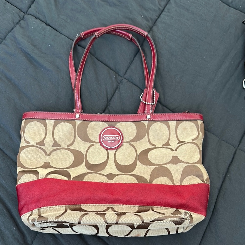 Coach Brown and Red Totes Signature Collection